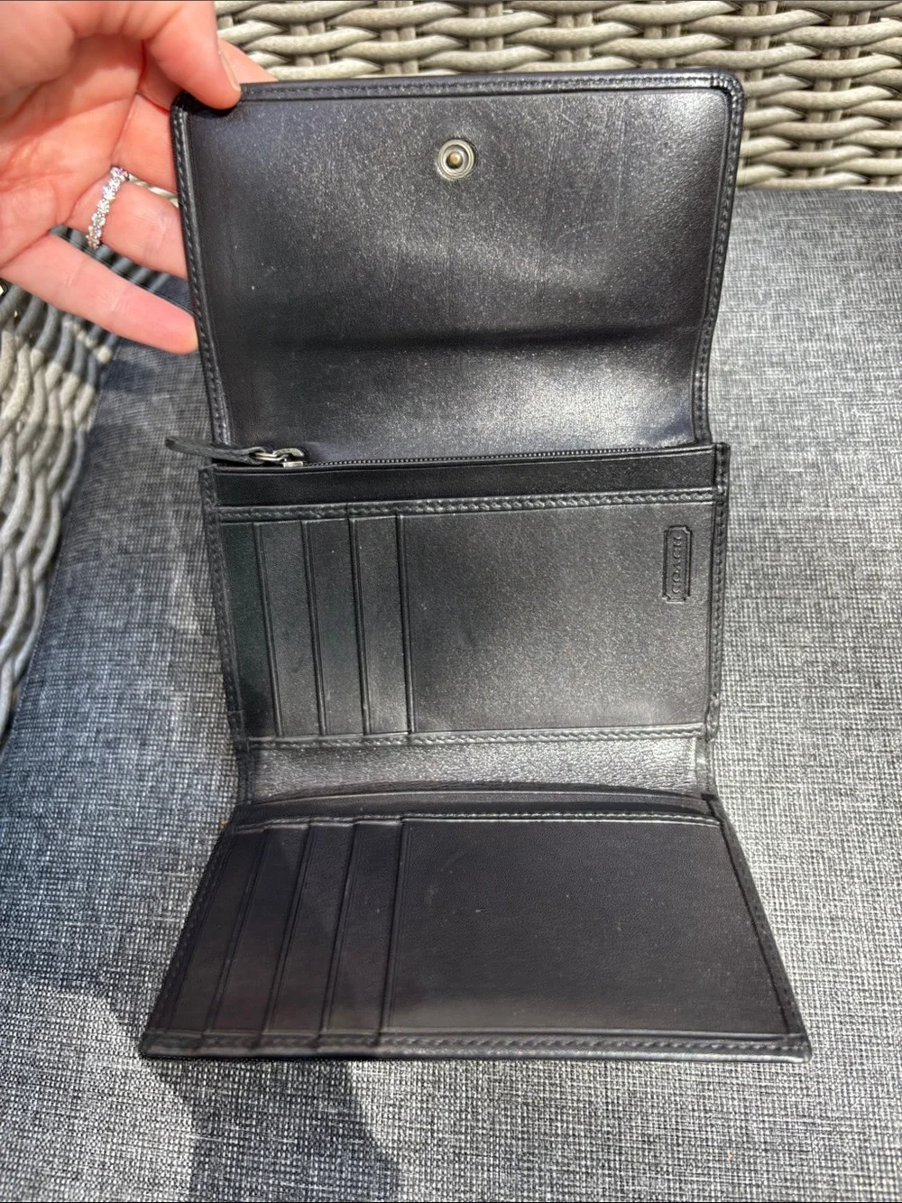 Coach Black Leather Compact Folding Wallet